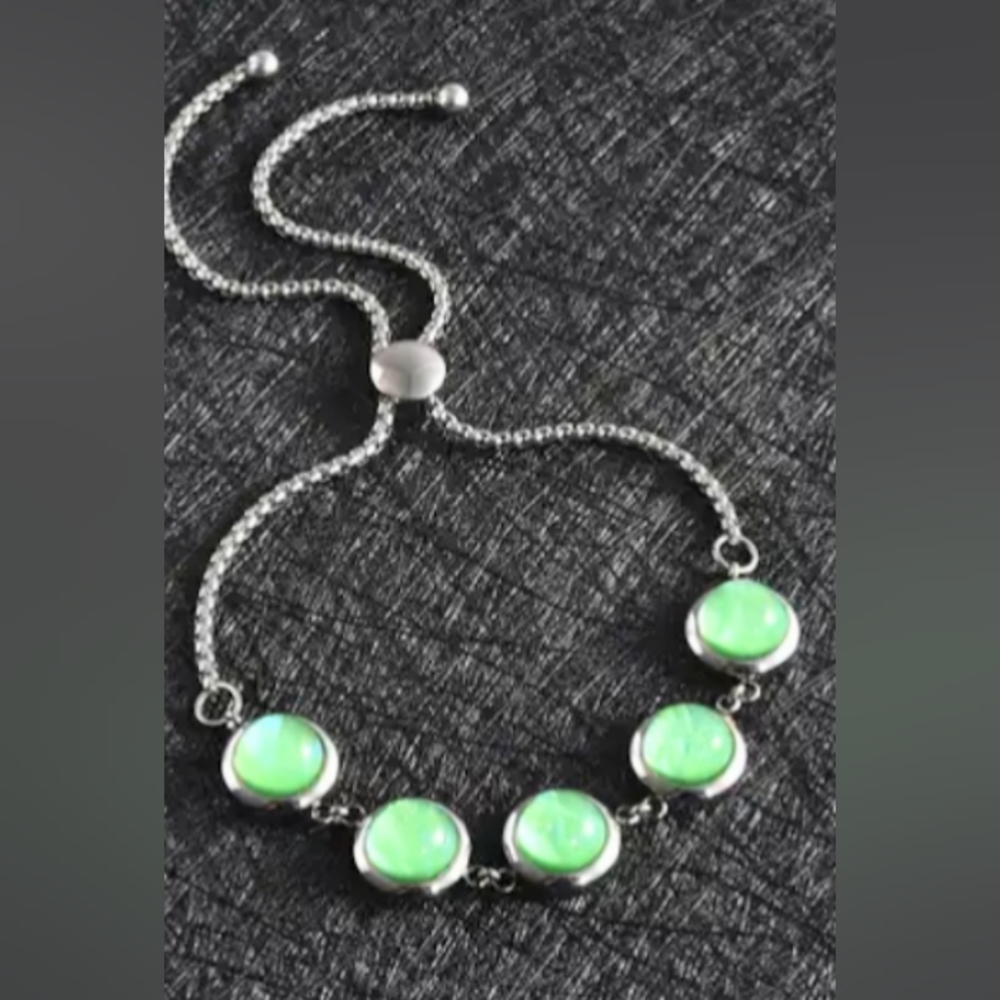 Lab Created Green Opal 8mm Stainless Steel Beaded Bolo Bracelet